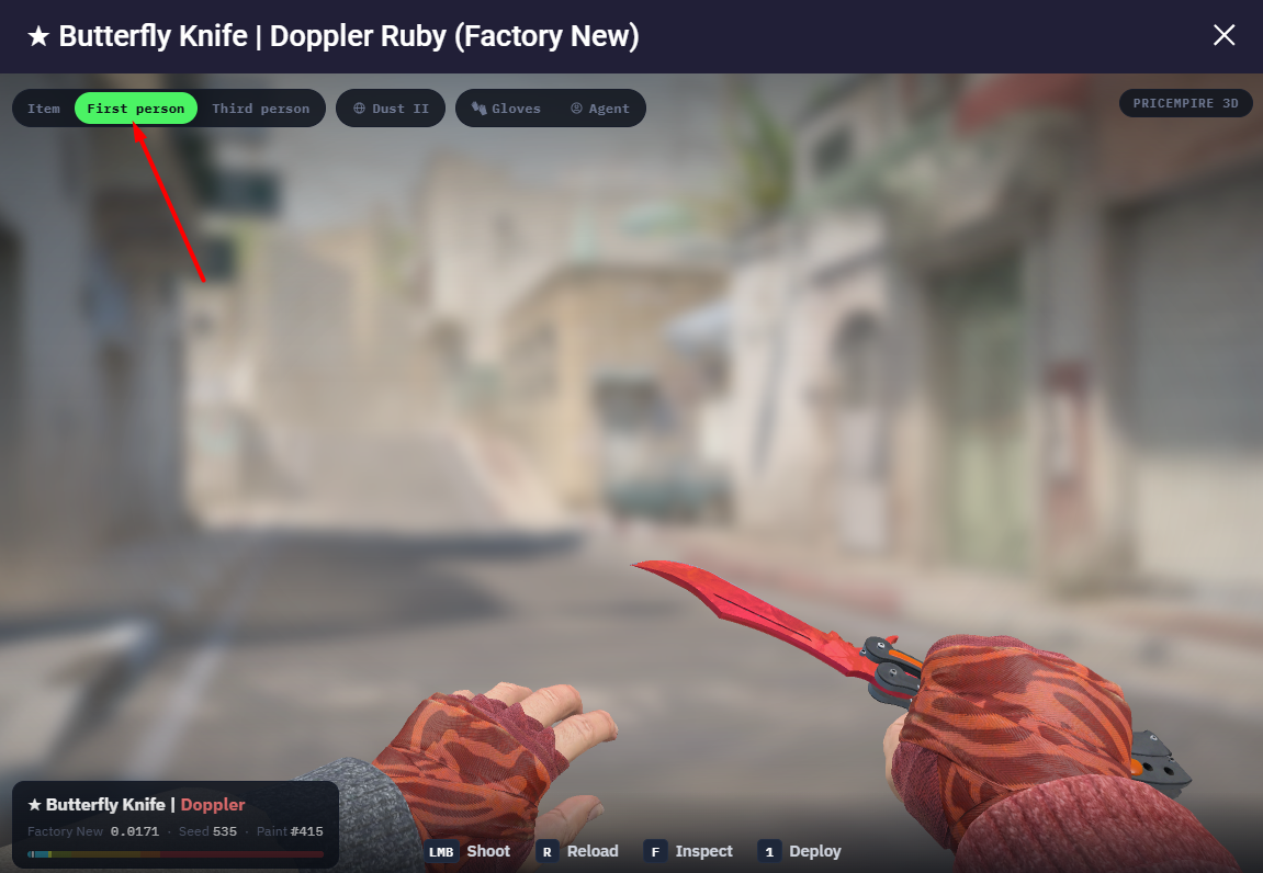 ★ Butterfly Knife | Doppler Ruby in first-person view with gloves - buy on Skin.Land