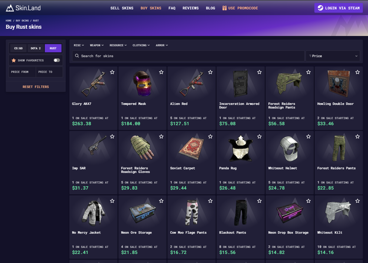 How to Buy Rust Skins at Skin.Land?